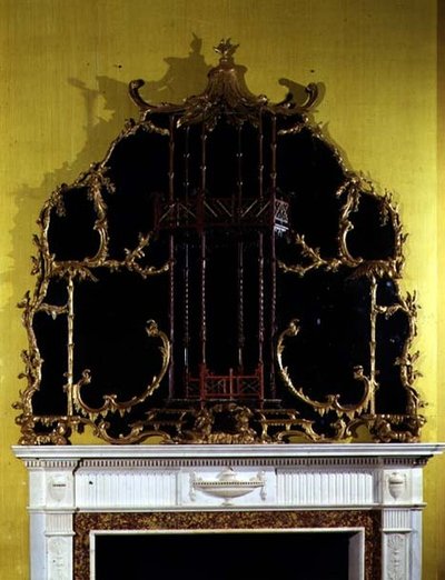 George II chinoiserie overmantle mirror by English School